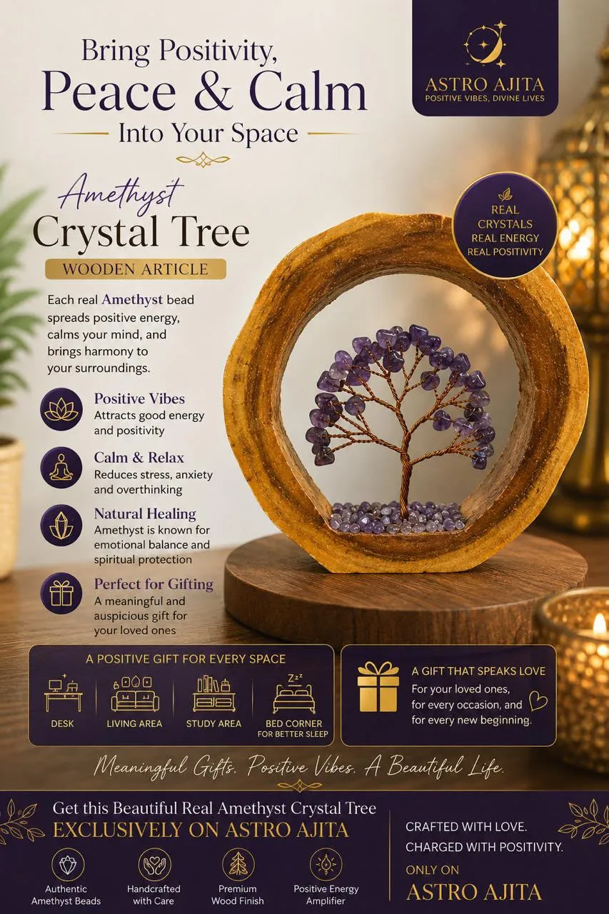 Amethyst bead crystal tree set in a round wooden frame