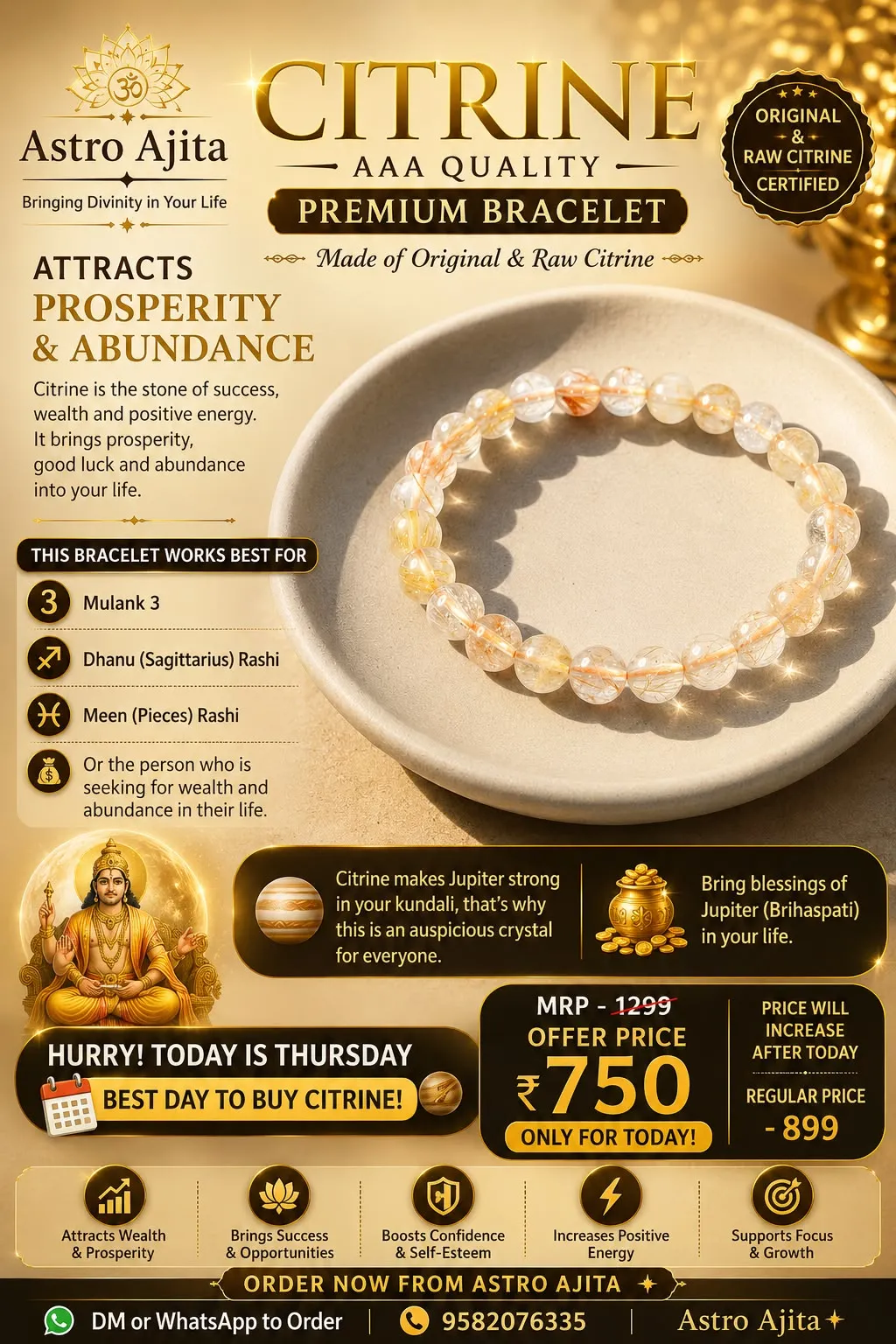 AAA quality raw citrine bead bracelet in a ceramic dish
